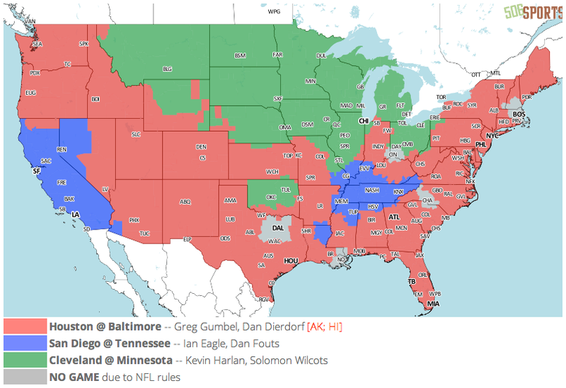 Illustration for article titled Which TV Market's Getting Screwed Today? Your Week 3 NFL Viewing Maps